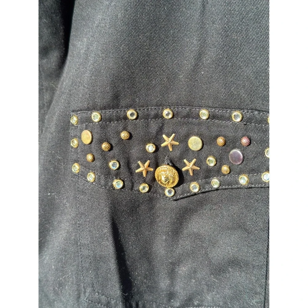 EVR Womens Black Studded Collar Zip Up Jacket‎ Star Charm Embellished Pockets XL